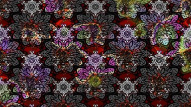 Düz Çiçek Elementleri Tasarımı. Renkli Yaz Temalı eskiz kalıbı. Güzel kumaş deseni. Raster illüstrasyonunda çiçek deseni çizimi.