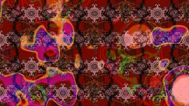 Düz Çiçek Elementleri Tasarımı. Sevimli çiçek raster deseni. Kahverengi ve kırmızı renkte çiçekler. Renkli Yaz Teması çizim şablonu.