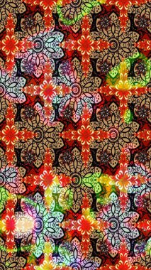 Kırmızı ve siyah el çizimi desen. Sanattan esinlenilmiş, siyah şekilli çiçekler ve yapraklar. Raster deseni. Karalama çiçekleri çizim deseni.