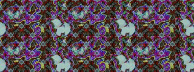 Şirin çiçek elementleri. Raster illüstrasyonu. Taslak desenli, modaya uygun kumaş deseni. Renkli Bahar Teması eskiz kalıbı. Düz Çiçek Elementleri Tasarımı.