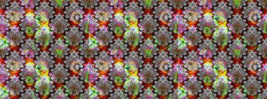 Düz Çiçek Elementleri Tasarımı. Süslü kumaş deseni. Renkli Bahar Teması eskiz kalıbı. Raster illüstrasyonunda çiçek deseni çizimi.