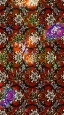 Çiçekli ipek eşarp. Kahverengi ve bej üzerine kahverengi ve bej. Retro tekstil tasarım koleksiyonu. El çizimi çiçek unsurları olan soyut çizim raster deseni. 1950 'ler-1960' lar motifleri.