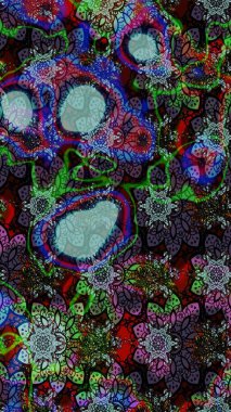 3D çiçekler, eskiz. Raster illüstrasyonu. Siyah renklerde.