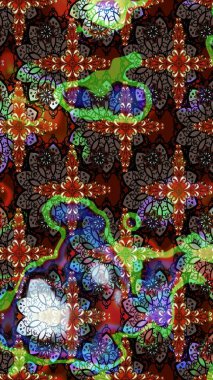 Güzel kumaş deseni. Raster Illustrasyon 'daki Çiçek Deseni' nin son moda çizimi. Düz Çiçek Elementleri Tasarımı. Renkli Yaz Teması çizim şablonu.