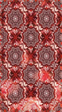 Kırmızı ve kahverengi renklerde etnik çiçeklerle kusursuz bir desen. Raster Çiçek İllüstrasyonu güzel tekstil..