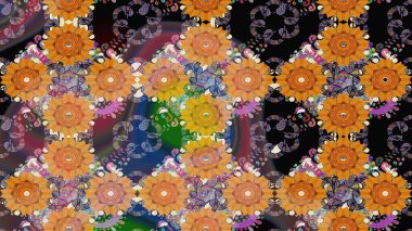 Raster illüstrasyonu. Tropik çiçek desenleri. Turuncu renkte çiçekler.
