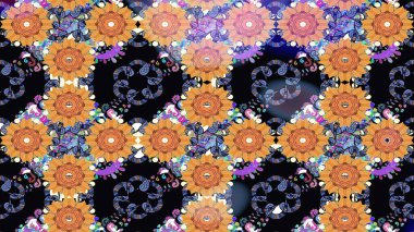 Düz Çiçek Elementleri Tasarımı. Siyah renkli çiçekler. Renkli Bahar Teması eskiz kalıbı. Raster illüstrasyonunda çiçek deseni çizimi.