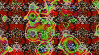 Parmak izi, kumaş, duvar kâğıdı, tekstil için raster dokusu. Nakış desenli çiçek deseni. Renkli grunge renkli ve kahverengi çiçeklerle soyut arkaplanı zenginleştirir.