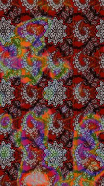 Üzerinde gelincikler ve vadi zambakları olan renkli çiçek desenli nakış deseni. Tekstil tasarımı için geleneksel Raster çiçek buketi.