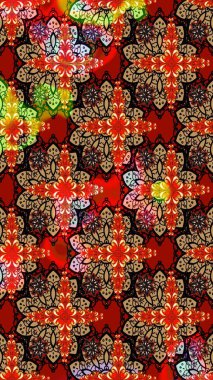 Parmak izi, kumaş, duvar kâğıdı, tekstil için raster dokusu. Nakış desenli çiçek deseni. Renkli grunge renkli ve siyah çiçeklerle soyut arkaplanı zenginleştir.