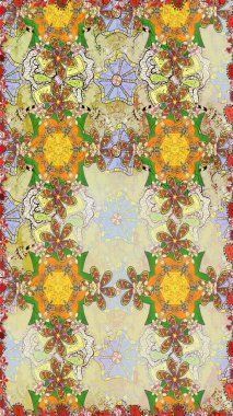 Raster illüstrasyonu. Tarafsız ve bej renklerde Asya tekstili. Kusursuz çiçek deseni.