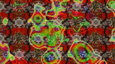 Parmak izi, kumaş, duvar kâğıdı, tekstil için raster dokusu. Nakış desenli çiçek deseni. Renkli grunge renkli ve kahverengi çiçeklerle soyut arkaplanı zenginleştirir.