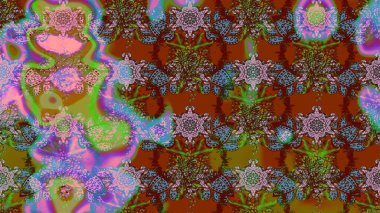 Düz Çiçek Elementleri Tasarım Raster illüstrasyonu. Çiçekli çiçek deseni, suluboya. Kahverengi ve yeşil renkli çiçekler. Renkli Bahar Teması çizim kalıbı..