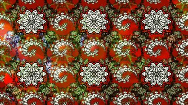 Sevgililer günü ve tebrik kartı konsepti için şık bir davetiye. Çiçek kompozisyonu, el boyası, hassas şablon. Kahverengi ve kırmızı renkte manzaralı çiçek deseni. Üst görünüm, yumuşak biçim.