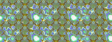 Çiçek buketleriyle klasik bir eskiz şekli. Raster illüstrasyonu. Yeşil ve mavi renklerde.