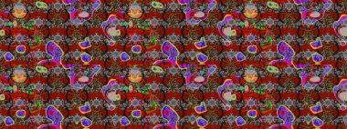 Raster illüstrasyonundaki çiçek desenli çizim. Gri ve kırmızı renkte çiçekler. Renkli Bahar Teması eskiz kalıbı. Düz Çiçek Elementleri Tasarımı.