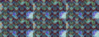 Parlak çiçekli mavi ve kahverengi renkler üzerine soyut çizim deseni. Çiçeksel elementlerle süslenmiş zarif raster dokusu. Küçük çiçekte şirin bir çiçek deseni var..