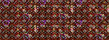 Kahverengi ve kırmızı renkte kahverengi ve kırmızı papatya deseni. Raster illüstrasyonu. Kahverengi ve kırmızı renklerde.