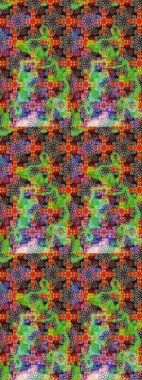 Raster Modaya uygun kumaş deseni. Yeşil ve bej renkli şirin çiçek desenleri. Renkli Bahar Teması eskiz kalıbı. Düz Çiçek Elementleri Tasarımı.