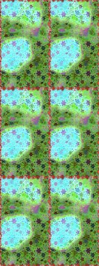 Yeşil ve mavi renkli şirin çiçek desenleri. Düz Çiçek Elementleri Tasarımı. Raster Modaya uygun kumaş deseni. Renkli Bahar Teması Kusursuz Arkaplan.