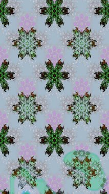 Çiçek desenli çizim. Raster illüstrasyonu. Mavi renkli çiçekler. Raster illüstrasyonu. Asya tekstil tarzında.