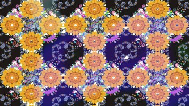 Raster illüstrasyonundaki çiçek desenli çizim. Mavi renkte çiçekler.