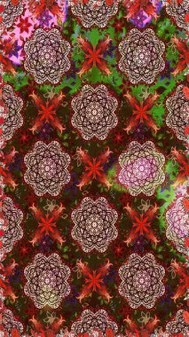 Küçük çiçekli basit, dikişsiz desen. Moda baskısı, albüm, ambalaj kağıdı ve duvar kağıdı için zarif dekoratif süslemeler. Kahverengi ve kırmızı renklerde sevimli çiçekler. Raster illüstrasyonu.