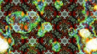 Arkaplan dokusu, duvar kağıdı, yeşil ve kahverengi renkli çiçek teması. Soyut etnik raster çizim kalıbı. Kabile sanatı boho baskısı, klasik çiçek arkaplanı.