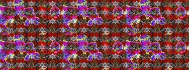 Raster illüstrasyonundaki çiçek desenli çizim. Kırmızı ve gri renkte çiçekler. Renkli Yaz Temalı eskiz kalıbı. Düz Çiçek Elementleri Tasarımı.