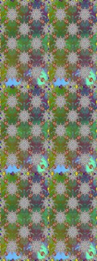 Raster Floral Illustration, Asyalı tekstil. Yeşil ve gri renkte etnik çiçeklerle kusursuz bir desen..