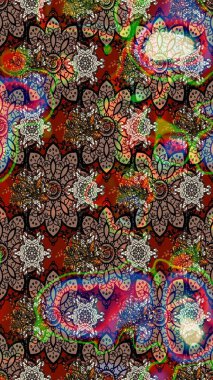 El çizimi. Çiçekli, yapraklı, çiçek desenli eskiz. Raster illüstrasyonu.