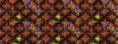 Raster hisseleri. Eskiz arkaplan modeli. Kahverengi ve siyah üzerine çiçekler. Suluboya, elle çizilmiş.