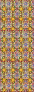 Renkli Bahar Temalı Kusursuz Arkaplan. Düz Çiçek Elementleri Tasarımı. Bej ve kahverengi renkli çiçekler. Kusursuz çiçek deseni. Raster illüstrasyonu. Asya tekstil tarzında.