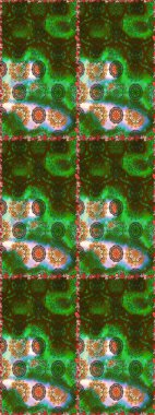 Raster illüstrasyonu. Şirin çiçekli kusursuz desen ve yeşil ve kahverengi renkli yapraklar, suluboya çiçek deseni, duvar kağıdı, kart veya kumaş için fayanslı.