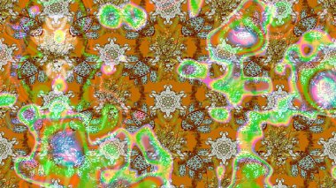 Raster illüstrasyonu. Şirin çiçekli eskiz deseni ve kahverengi ve yeşil renkli yapraklar, suluboya çiçek deseni, duvar kağıdı, kart veya kumaş için fayanslı.