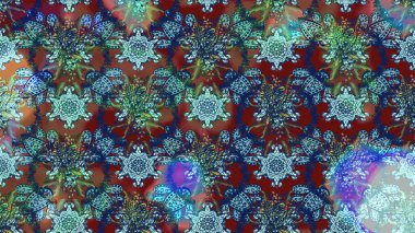 Parlak çiçekli mavi ve kahverengi renkler üzerine soyut çizim deseni. Çiçeksel elementlerle süslenmiş zarif raster dokusu. Küçük çiçekte şirin bir çiçek deseni var..