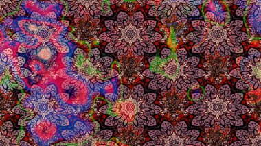 Çiçekli bahar çiçekleri. Küçük renkli çiçekler. Robot resim. Küçük çiçekte güzel bir desen. Moda baskıları için zarif bir şablon. Motley illüstrasyonu.