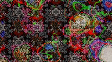 El çizimi çiçek çizimi deseni (fayans). Şirin çiçekli, desenli, siyah ve gri renkli bir eskiz deseni. Tekstil için suluboya çizim deseni.