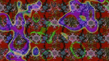 Raster illüstrasyonundaki çiçek desenli çizim. Kahverengi ve kırmızı renkte çiçekler. Renkli Bahar Teması eskiz kalıbı. Düz Çiçek Elementleri Tasarımı.