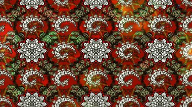 Renkli Bahar Teması eskiz kalıbı. Kahverengi ve kırmızı renkli şirin çiçek desenleri. Raster Modaya uygun kumaş deseni. Düz Çiçek Elementleri Tasarımı.