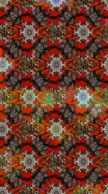 Çiçek desenli çizim. Renkli Bahar Teması eskiz kalıbı. Düz Çiçek Elementleri Tasarımı. Güzel kumaş deseni. Raster illüstrasyonu. Asya tekstil tarzında.