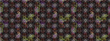 Raster illüstrasyonundaki çiçek desenli çizim. Gri ve siyah renklerde. Güzel kumaş deseni. Raster illüstrasyonu.