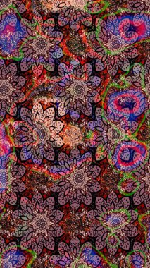 Düz Çiçek Elementleri Tasarımı. Raster illüstrasyonundaki çiçek desenli çizim. Renkli Bahar Teması eskiz kalıbı. Pembe renkte çiçekler.