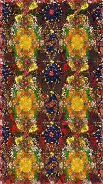 Çiçekli kusursuz retro desen. Renkli Yaz Temalı Kusursuz Arkaplan. Kahverengi ve sarı renkli çiçekler. Düz Çiçek Elementleri Tasarımı.