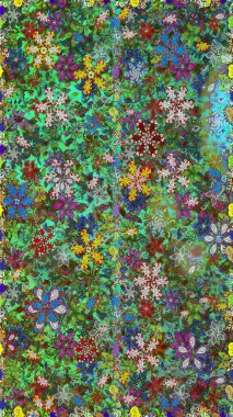 Düz Çiçek Elementleri Tasarımı. Çiçek deseni. Kusursuz Chichi kumaş deseni. Raster illüstrasyonu. Renkli Bahar Teması Kusursuz Arkaplan.