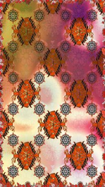 Raster illüstrasyonu. Kahverengi ve bej renkli çiçekler. Küçük çiçekte sevimli çiçek deseni var..