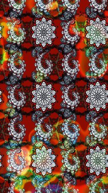 Çiçek kırmızısı ve kahverengi çizim deseni. Raster çiçek izi. Klasik taslak çizimi.