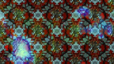 Raster Floral Illustration, Asyalı tekstil. Kahverengi ve mavi renkli etnik çiçeklerle zarif bir eskiz şekli..