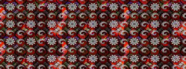 Çiçek desenli çizim. Raster illüstrasyonu. Asya tekstil tarzında. Kırmızı ve siyah renkte çiçekler. Renkli Bahar Teması eskiz kalıbı. Düz Çiçek Elementleri Tasarımı.