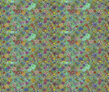 Millefleur 'lar. Oldukça eski bir besin torbası deseni. Küçük yeşil, nötr, çiçekler. Tekstil, kumaş, kapaklar, duvar kağıtları, baskı, naylon, yapıştırma, örgü, dekupaj için çiçeksiz arkaplan